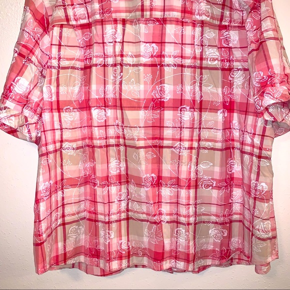 Liz and Me 3X 26/28 Button Down Cotton Plaid Floral Print Shirt - Picture 9 of 10